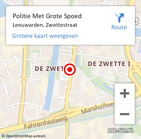 Locatie op kaart van de 112 melding: Politie Met Grote Spoed Naar Leeuwarden, Zwettestraat op 10 augustus 2021 15:35