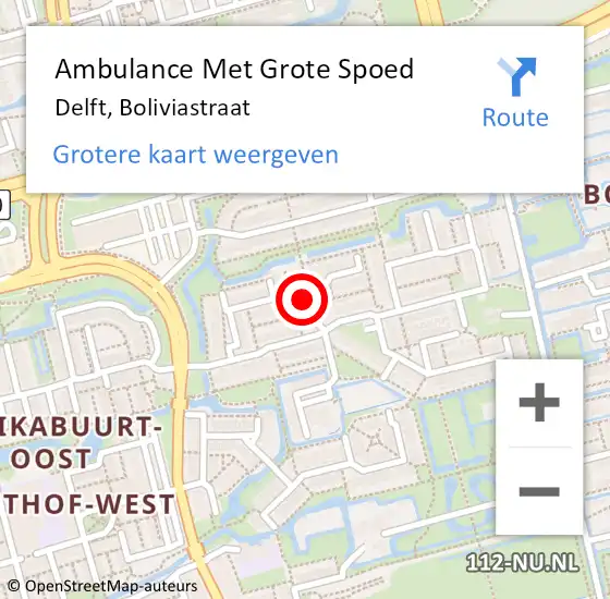 Locatie op kaart van de 112 melding: Ambulance Met Grote Spoed Naar Delft, Boliviastraat op 10 augustus 2021 15:44