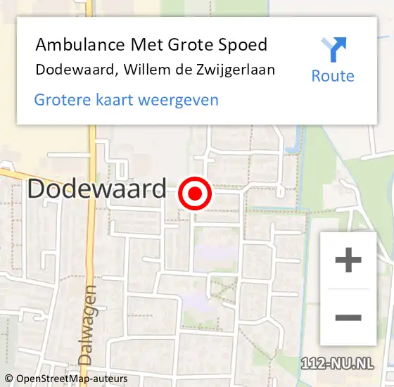 Locatie op kaart van de 112 melding: Ambulance Met Grote Spoed Naar Dodewaard, Willem de Zwijgerlaan op 10 augustus 2021 15:46