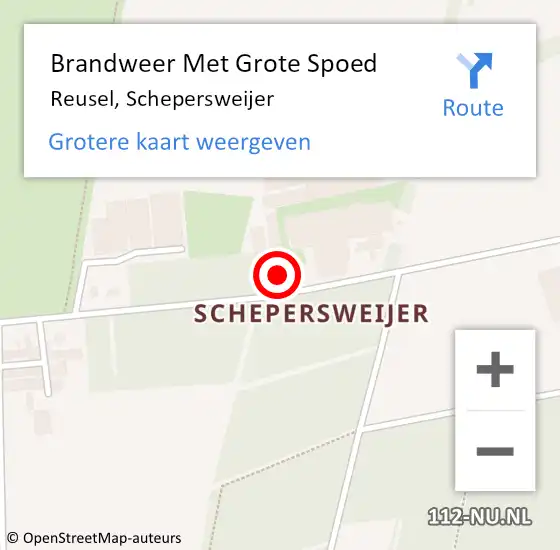 Locatie op kaart van de 112 melding: Brandweer Met Grote Spoed Naar Reusel, Schepersweijer op 10 augustus 2021 16:40