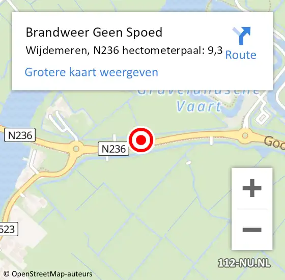Locatie op kaart van de 112 melding: Brandweer Geen Spoed Naar Wijdemeren, N236 hectometerpaal: 9,3 op 10 augustus 2021 17:11