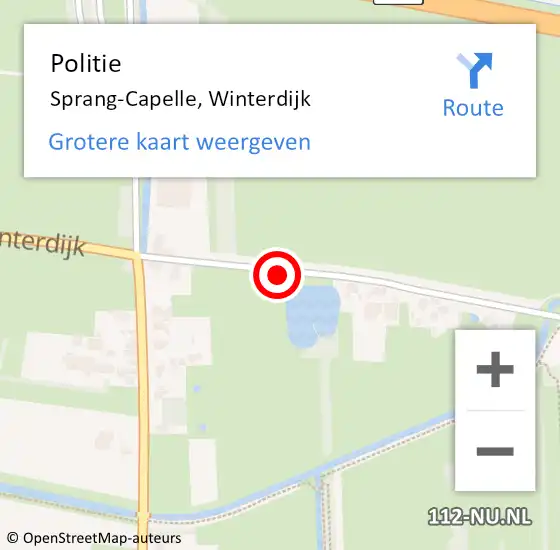 Locatie op kaart van de 112 melding: Politie Sprang-Capelle, Winterdijk op 10 augustus 2021 17:13