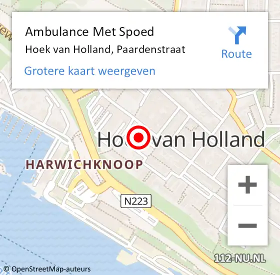 Locatie op kaart van de 112 melding: Ambulance Met Spoed Naar Hoek van Holland, Paardenstraat op 10 augustus 2021 17:22