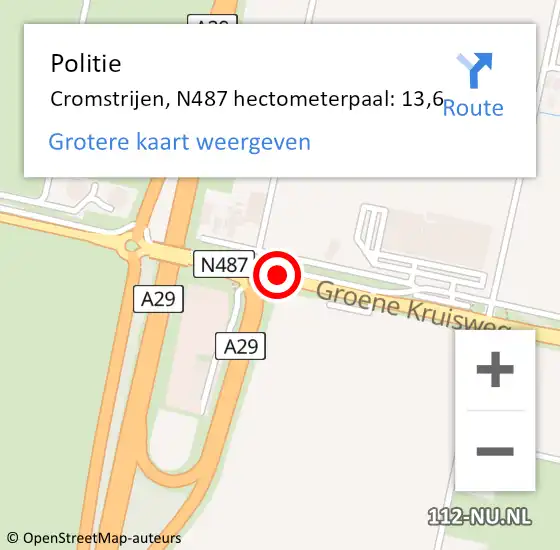Locatie op kaart van de 112 melding: Politie Cromstrijen, N487 hectometerpaal: 13,6 op 10 augustus 2021 17:35