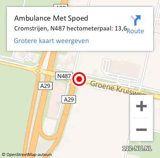 Locatie op kaart van de 112 melding: Ambulance Met Spoed Naar Cromstrijen, N487 hectometerpaal: 13,6 op 10 augustus 2021 17:36