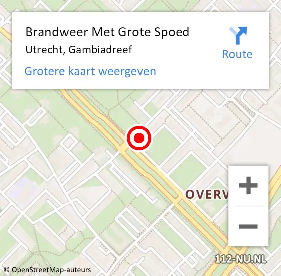 Locatie op kaart van de 112 melding: Brandweer Met Grote Spoed Naar Utrecht, Gambiadreef op 10 augustus 2021 18:59