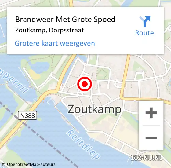 Locatie op kaart van de 112 melding: Brandweer Met Grote Spoed Naar Zoutkamp, Dorpsstraat op 10 augustus 2021 19:24