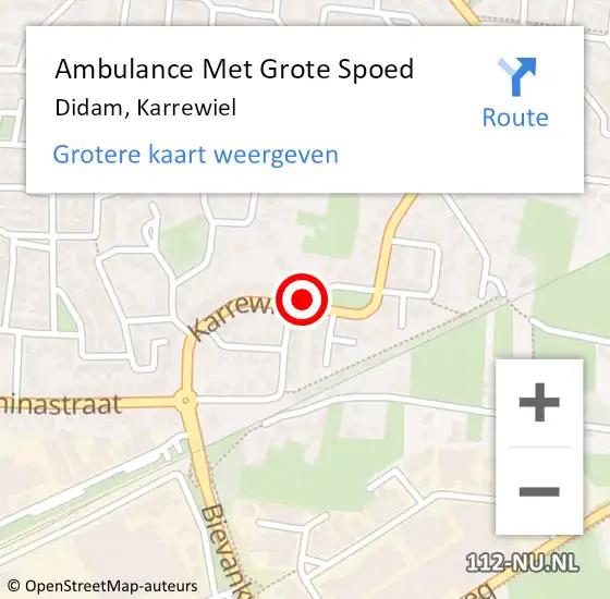 Locatie op kaart van de 112 melding: Ambulance Met Grote Spoed Naar Didam, Karrewiel op 10 augustus 2021 19:29