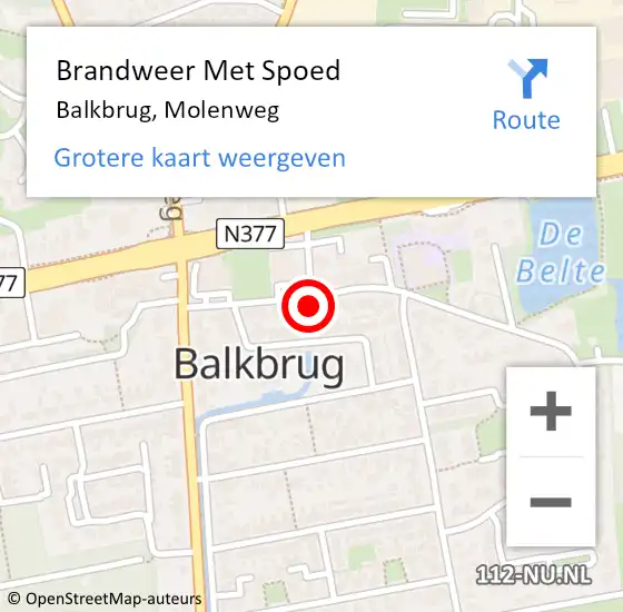 Locatie op kaart van de 112 melding: Brandweer Met Spoed Naar Balkbrug, Molenweg op 10 augustus 2021 19:30