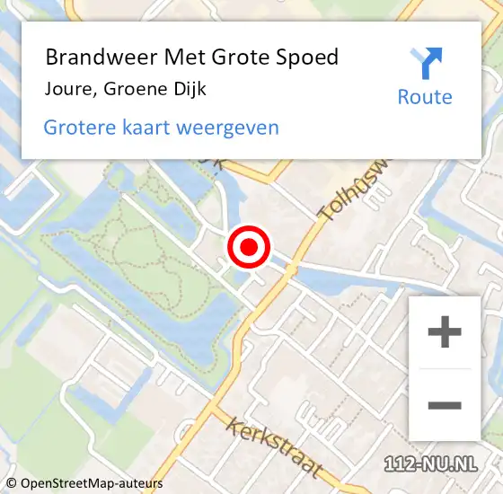 Locatie op kaart van de 112 melding: Brandweer Met Grote Spoed Naar Joure, Groene Dijk op 10 augustus 2021 19:30