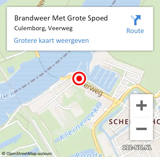 Locatie op kaart van de 112 melding: Brandweer Met Grote Spoed Naar Culemborg, Veerweg op 10 augustus 2021 19:32