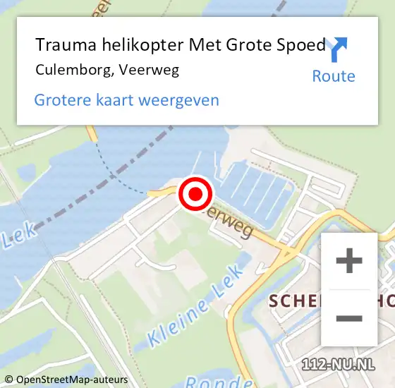 Locatie op kaart van de 112 melding: Trauma helikopter Met Grote Spoed Naar Culemborg, Veerweg op 10 augustus 2021 19:35