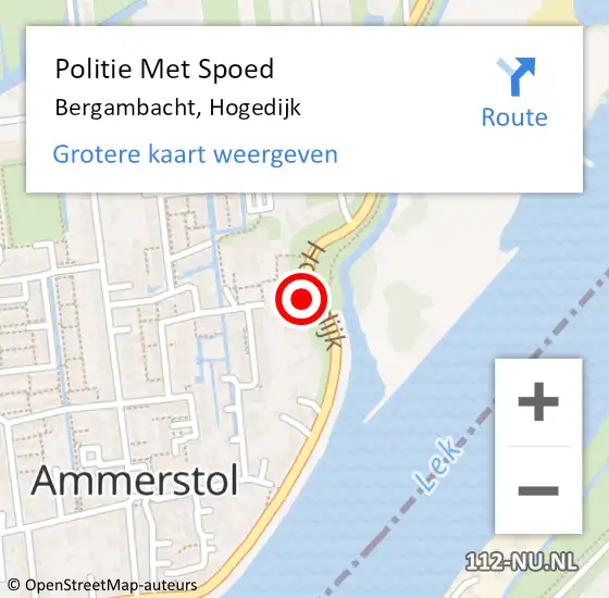 Locatie op kaart van de 112 melding: Politie Met Spoed Naar Bergambacht, Hogedijk op 10 augustus 2021 20:30