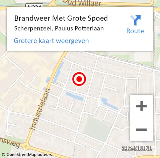 Locatie op kaart van de 112 melding: Brandweer Met Grote Spoed Naar Scherpenzeel, Paulus Potterlaan op 10 augustus 2021 21:23