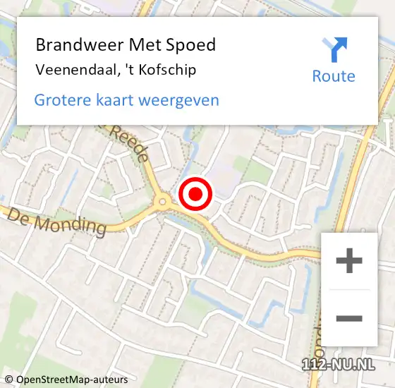 Locatie op kaart van de 112 melding: Brandweer Met Spoed Naar Veenendaal, 't Kofschip op 10 augustus 2021 21:45