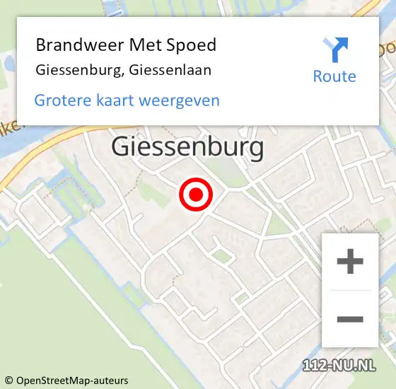 Locatie op kaart van de 112 melding: Brandweer Met Spoed Naar Giessenburg, Giessenlaan op 10 augustus 2021 23:13