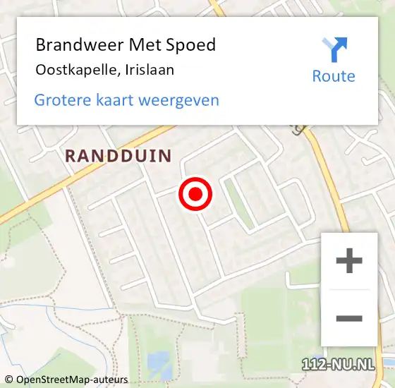 Locatie op kaart van de 112 melding: Brandweer Met Spoed Naar Oostkapelle, Irislaan op 11 augustus 2021 00:35