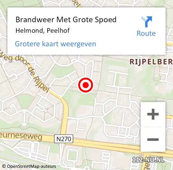 Locatie op kaart van de 112 melding: Brandweer Met Grote Spoed Naar Helmond, Peelhof op 11 augustus 2021 05:42