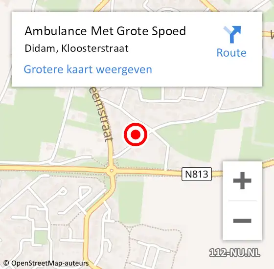 Locatie op kaart van de 112 melding: Ambulance Met Grote Spoed Naar Didam, Kloosterstraat op 11 augustus 2021 07:36