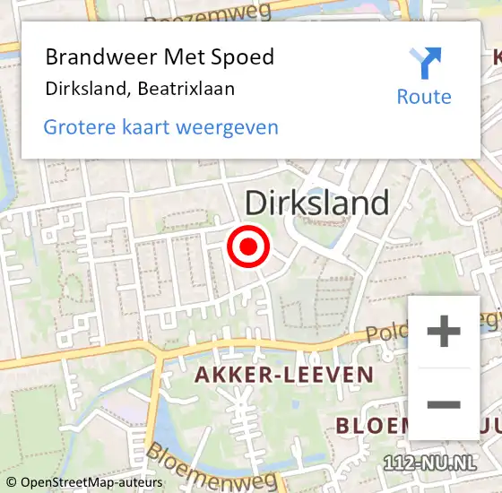 Locatie op kaart van de 112 melding: Brandweer Met Spoed Naar Dirksland, Beatrixlaan op 11 augustus 2021 07:44