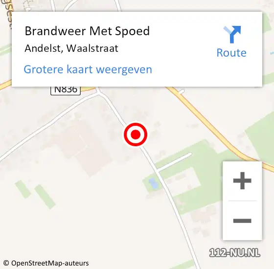 Locatie op kaart van de 112 melding: Brandweer Met Spoed Naar Andelst, Waalstraat op 11 augustus 2021 07:48
