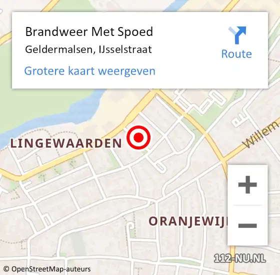 Locatie op kaart van de 112 melding: Brandweer Met Spoed Naar Geldermalsen, IJsselstraat op 11 augustus 2021 07:50