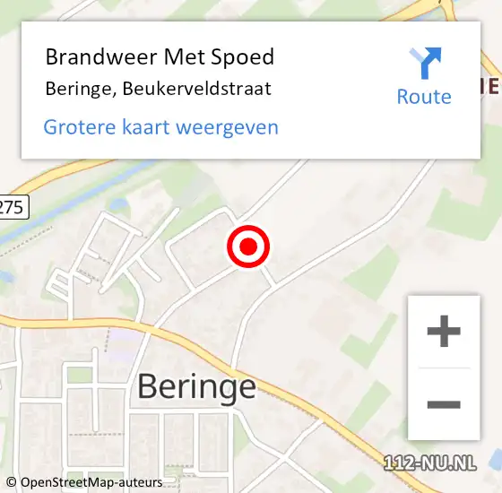 Locatie op kaart van de 112 melding: Brandweer Met Spoed Naar Beringe, Beukerveldstraat op 11 augustus 2021 08:03