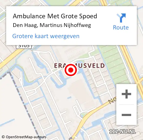 Locatie op kaart van de 112 melding: Ambulance Met Grote Spoed Naar Den Haag, Martinus Nijhoffweg op 11 augustus 2021 08:13