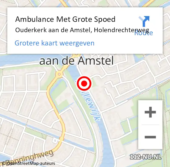 Locatie op kaart van de 112 melding: Ambulance Met Grote Spoed Naar Ouderkerk aan de Amstel, Holendrechterweg op 11 augustus 2021 08:44