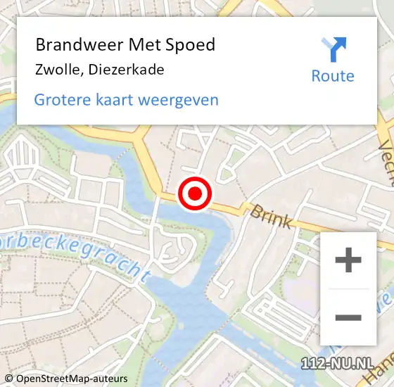 Locatie op kaart van de 112 melding: Brandweer Met Spoed Naar Zwolle, Diezerkade op 11 augustus 2021 09:05