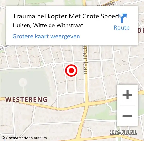 Locatie op kaart van de 112 melding: Trauma helikopter Met Grote Spoed Naar Huizen, Witte de Withstraat op 11 augustus 2021 09:18