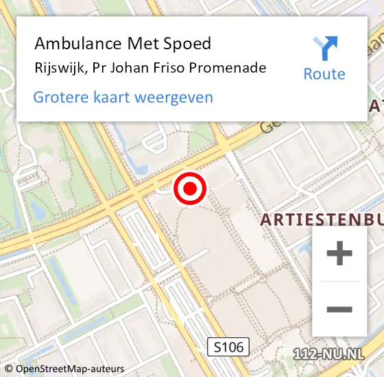 Locatie op kaart van de 112 melding: Ambulance Met Spoed Naar Rijswijk, Pr Johan Friso Promenade op 11 augustus 2021 09:21