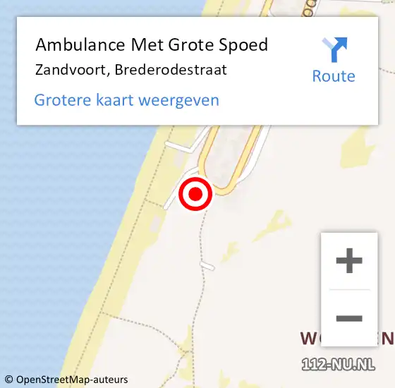 Locatie op kaart van de 112 melding: Ambulance Met Grote Spoed Naar Zandvoort, Brederodestraat op 11 augustus 2021 09:48