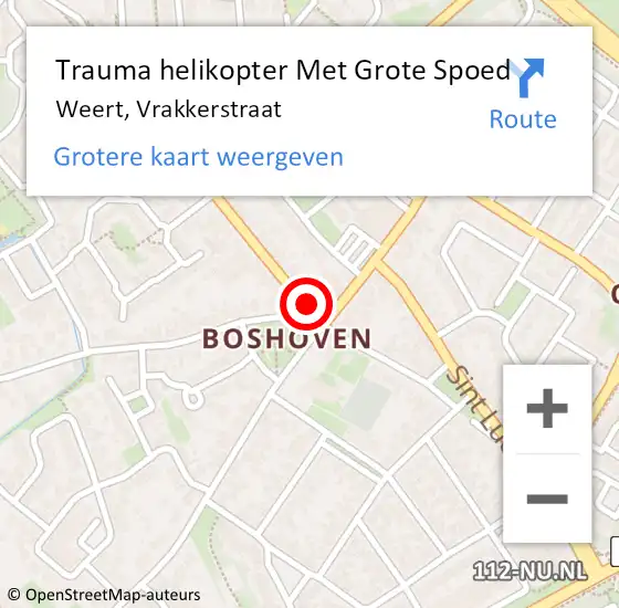 Locatie op kaart van de 112 melding: Trauma helikopter Met Grote Spoed Naar Weert, Vrakkerstraat op 11 augustus 2021 11:01