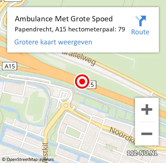 Locatie op kaart van de 112 melding: Ambulance Met Grote Spoed Naar Papendrecht, A15 hectometerpaal: 79 op 11 augustus 2021 11:16