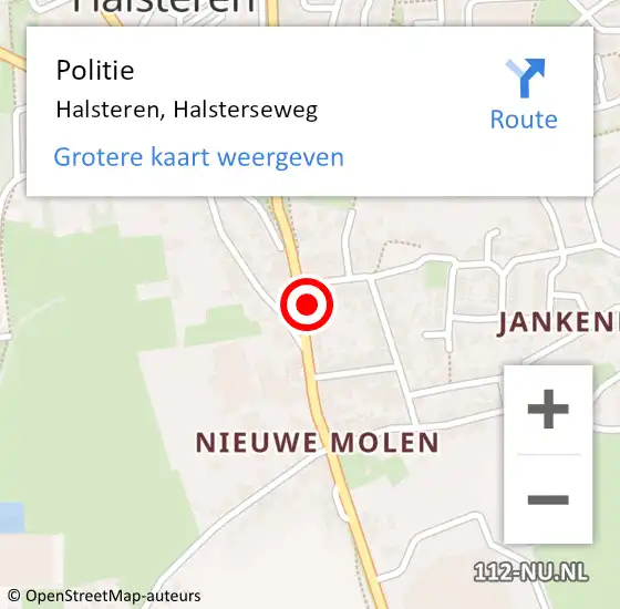 Locatie op kaart van de 112 melding: Politie Halsteren, Halsterseweg op 11 augustus 2021 11:46