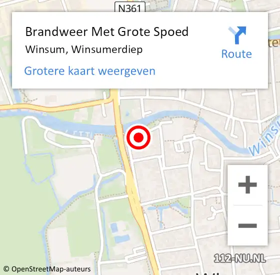 Locatie op kaart van de 112 melding: Brandweer Met Grote Spoed Naar Winsum, Winsumerdiep op 11 augustus 2021 11:54