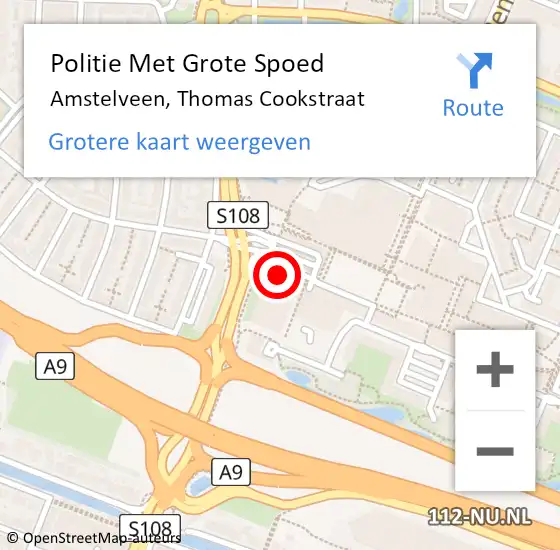 Locatie op kaart van de 112 melding: Politie Met Grote Spoed Naar Amstelveen, Thomas Cookstraat op 11 augustus 2021 12:30