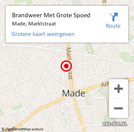 Locatie op kaart van de 112 melding: Brandweer Met Grote Spoed Naar Made, Marktstraat op 11 augustus 2021 12:44