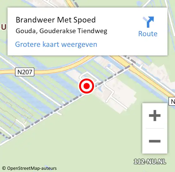 Locatie op kaart van de 112 melding: Brandweer Met Spoed Naar Gouda, Gouderakse Tiendweg op 11 augustus 2021 12:52