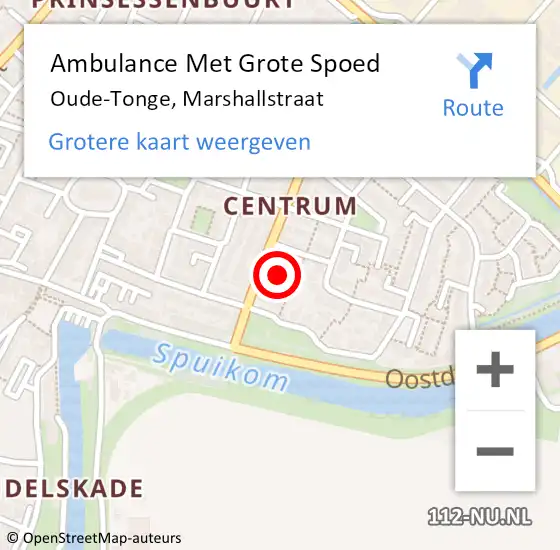 Locatie op kaart van de 112 melding: Ambulance Met Grote Spoed Naar Oude-Tonge, Marshallstraat op 11 augustus 2021 12:57