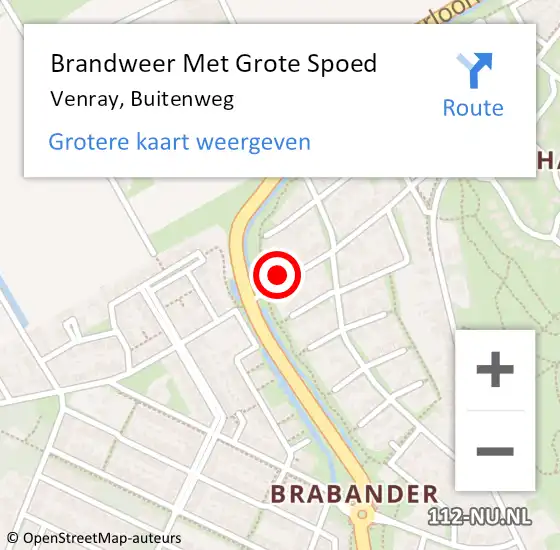 Locatie op kaart van de 112 melding: Brandweer Met Grote Spoed Naar Venray, Buitenweg op 11 augustus 2021 13:06