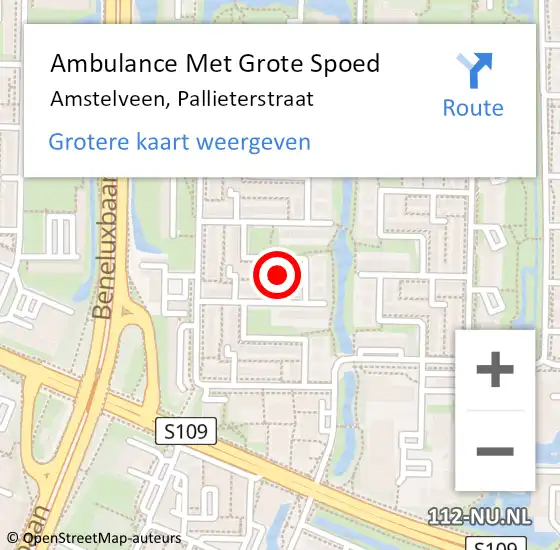 Locatie op kaart van de 112 melding: Ambulance Met Grote Spoed Naar Amstelveen, Pallieterstraat op 11 augustus 2021 13:30