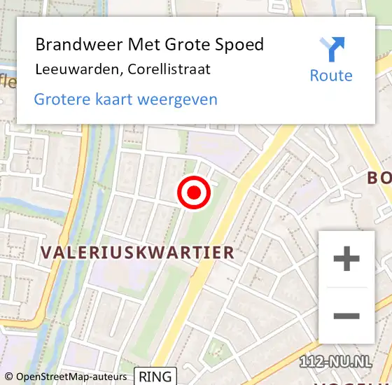 Locatie op kaart van de 112 melding: Brandweer Met Grote Spoed Naar Leeuwarden, Corellistraat op 11 augustus 2021 14:01