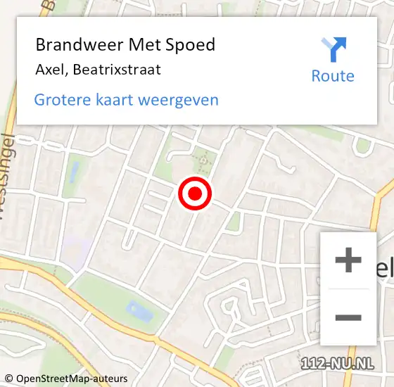 Locatie op kaart van de 112 melding: Brandweer Met Spoed Naar Axel, Beatrixstraat op 11 augustus 2021 14:03