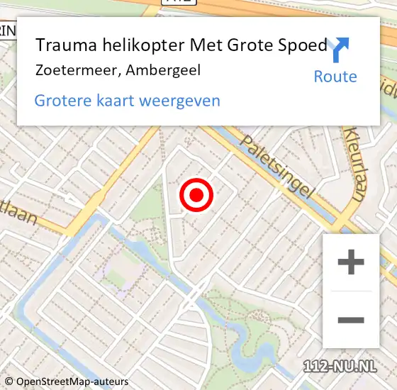 Locatie op kaart van de 112 melding: Trauma helikopter Met Grote Spoed Naar Zoetermeer, Ambergeel op 11 augustus 2021 14:04