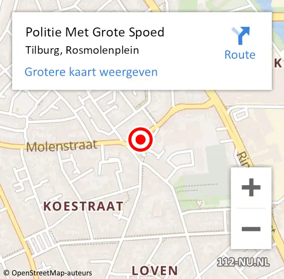 Locatie op kaart van de 112 melding: Politie Met Grote Spoed Naar Tilburg, Rosmolenplein op 11 augustus 2021 14:08