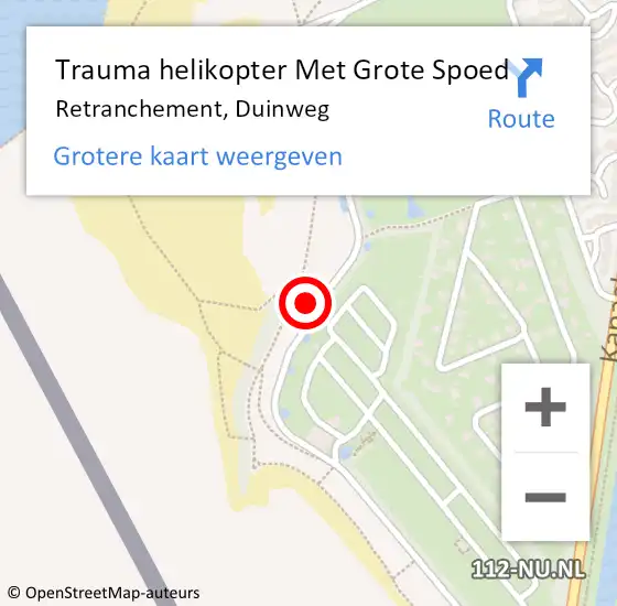Locatie op kaart van de 112 melding: Trauma helikopter Met Grote Spoed Naar Retranchement, Duinweg op 11 augustus 2021 14:34