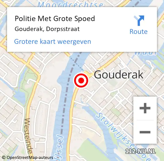 Locatie op kaart van de 112 melding: Politie Met Grote Spoed Naar Gouderak, Dorpsstraat op 11 augustus 2021 15:09