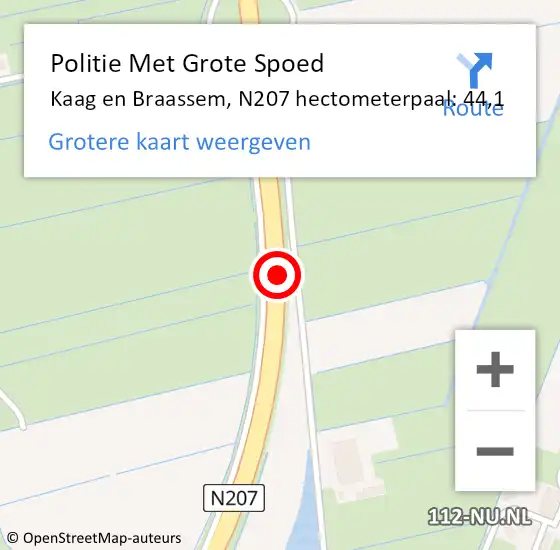 Locatie op kaart van de 112 melding: Politie Met Grote Spoed Naar Kaag en Braassem, N207 hectometerpaal: 44,1 op 11 augustus 2021 15:23
